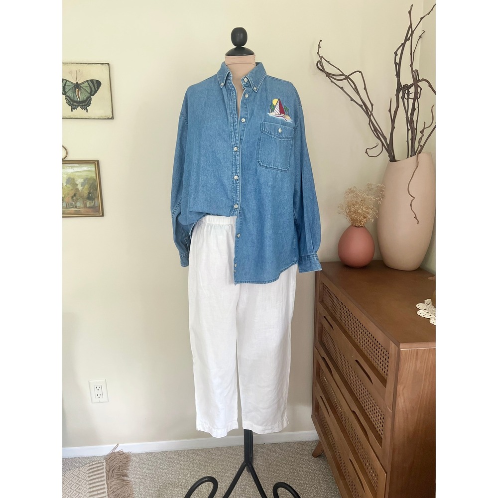 Vintage Wrangler Embroidered Sailboat Denim Button Down